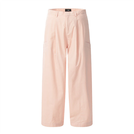 Men Sweatpants Straight Casual Pants Loose Wide Leg Pants Solid Color Pocket Decorative Trousers