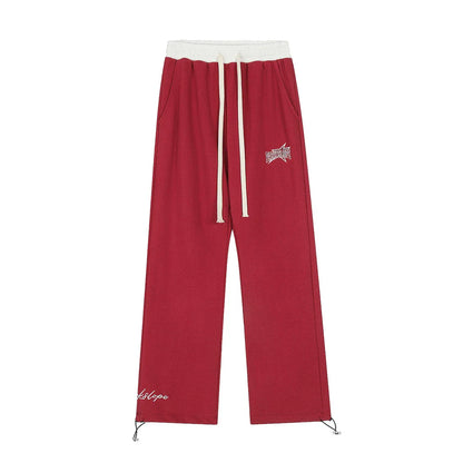 Men Sweatpants Stitching Straight Casual Pants Men's Letter Embroidered Trousers