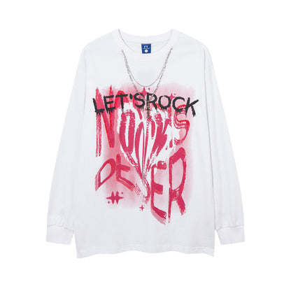 Men Long Sleeve T-Shirt Hip Hop Graffiti Necklace Personalized Design