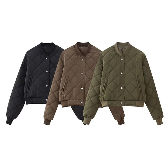 Women Cotton Coat Rhombus Baseball Uniform Jacket