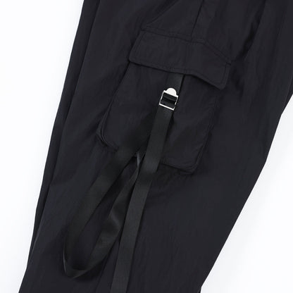 Men Sweatpants Loose Multi-Pocket Streamers Wide Leg Casual Trousers