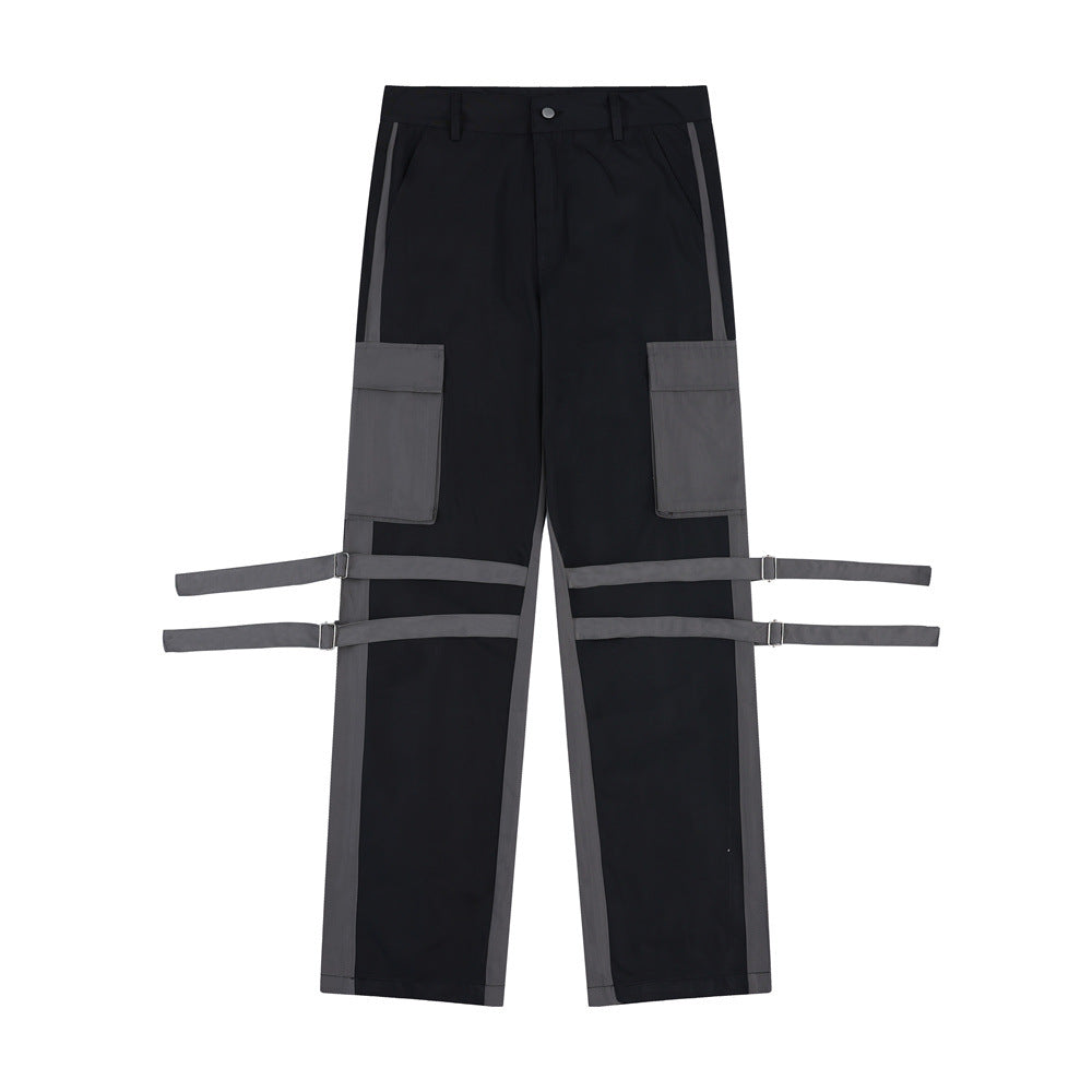 Men Sweatpants Punk Hip Hop Stitching Contrast Color Wide-Leg Workwear Trousers
