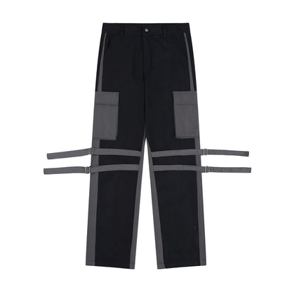 Men Sweatpants Punk Hip Hop Stitching Contrast Color Wide-Leg Workwear Trousers