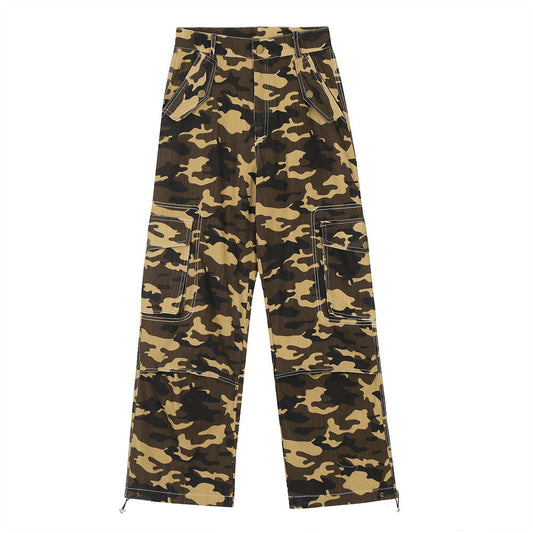 Men Sweatpants Camouflage Workwear Trousers Sports Straight Camouflage Trousers Drawstring Jogger Pants
