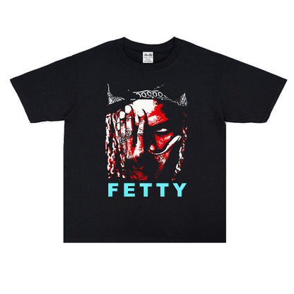 Rock Star T Shirt FIDI Waap Fetty Wap Hip Hop Washed Distressed T-shirt Short Sleeve Men and Women