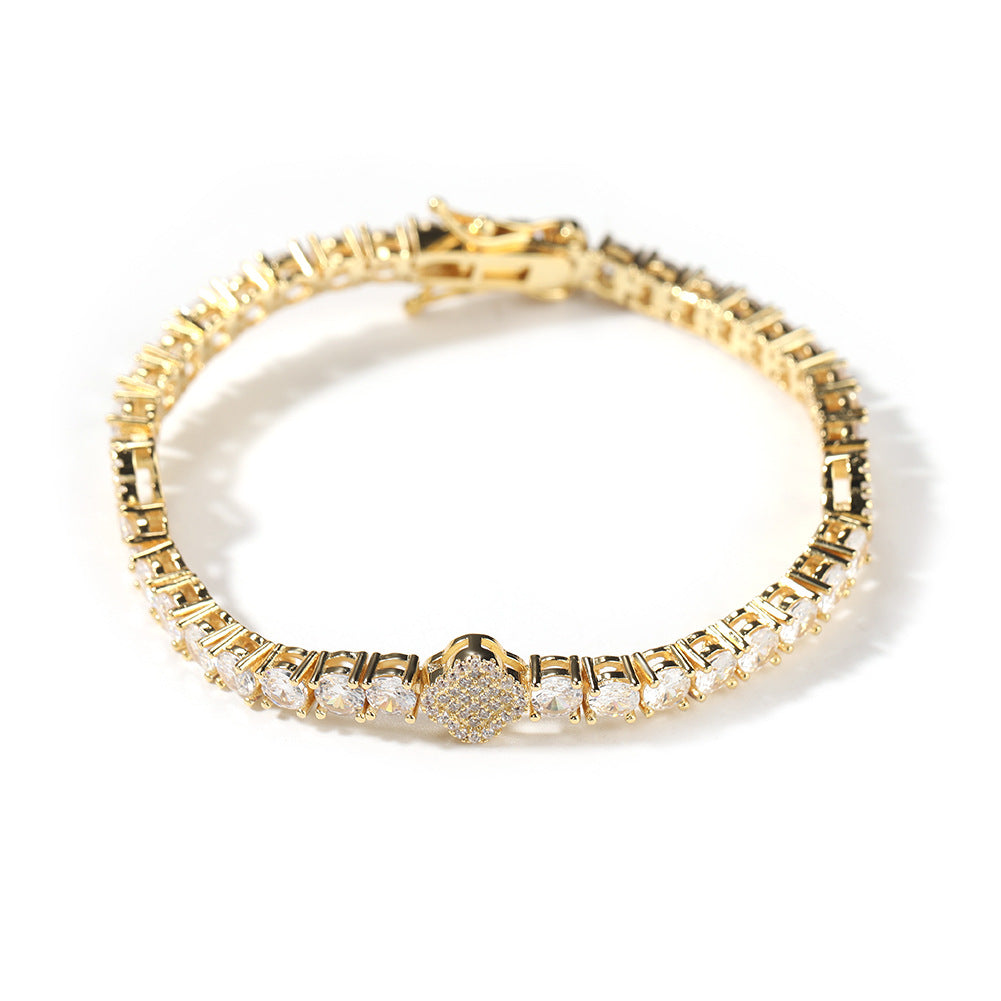 Bracelet Copper Zircon Diamond Clover Tennis Chain Light Luxury Spectrum St. Valentine's