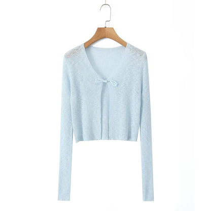 Women Tops Summer Bow Sun Protection Sweater Top