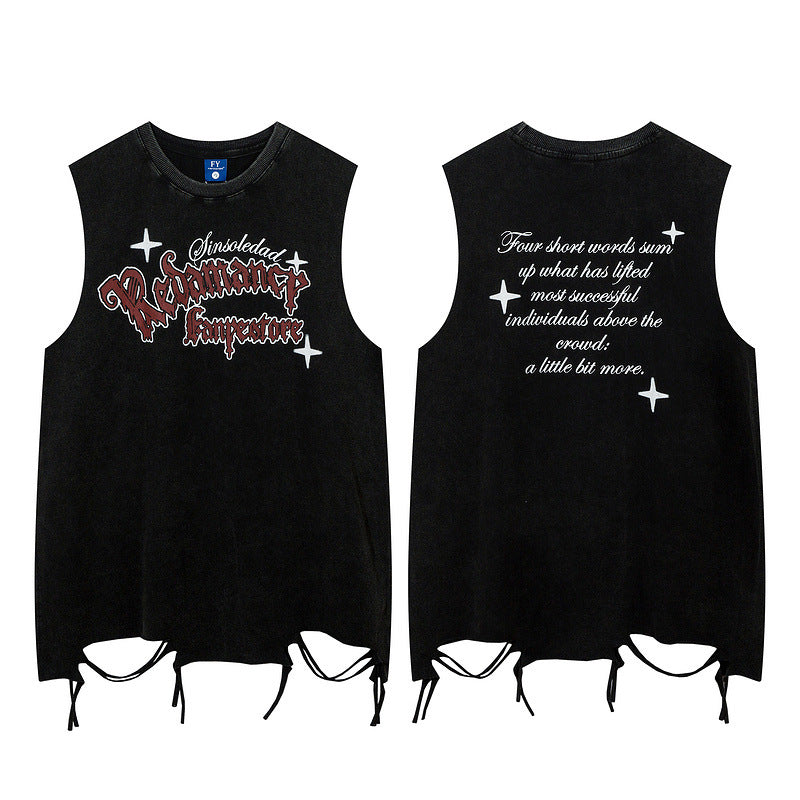 Women Vest Necklace Vest Wide Ripped Loose Sleeveless T-shirt Sports Top