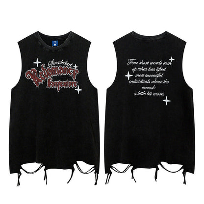 Men Vest Oversize Dark Ripped Loose Sleeveless T-shirt Sports Top