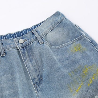 Men Shorts Summer Denim with Hole Retro Casual Loose