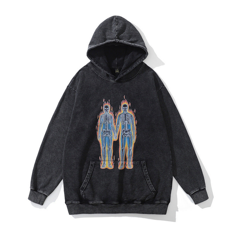 Men Hoodie Hiphop Hip Hop Worn Looking Washed-out Hooded Sweater