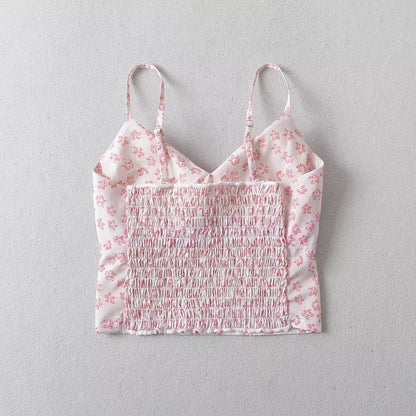 Women Tops Summer Floral Strap Top Backless Sexy Vest