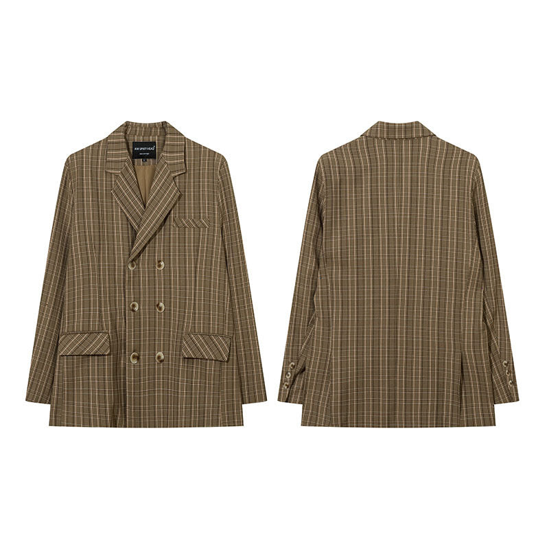 Women Jackets Plaid Blazer Oversize Vintage