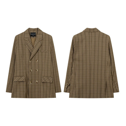 Women Jackets Plaid Blazer Oversize Vintage