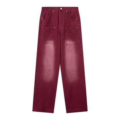Women Pants Gradient Cargo Jeans Loose High Waist Straight Pants