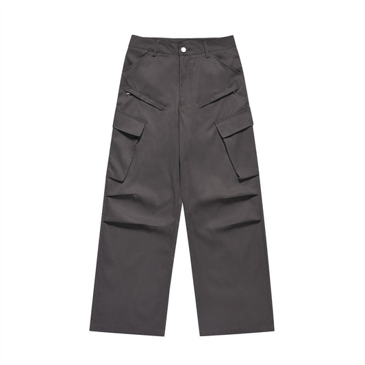 Men Sweatpants Pleated Multi-Pocket Cargo Pants Sports Straight-Leg Wide-Leg Pants