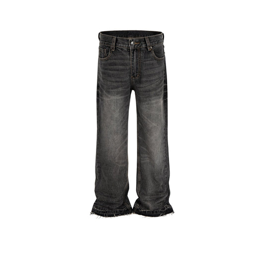 MIJKO Mens Vintage Pants MIJKO textured trousers polished white whiskers stitched jeans