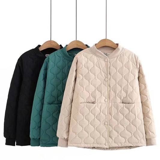 Women Cotton Coat Diamond Plaid Casual Jacket