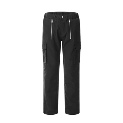 Men Sweatpants Multi-Pocket Workwear Casual Pants Loose Zip Straight-Leg Pants Trousers