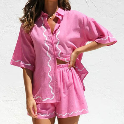 Women Tops Short Summer Shirt Casual Suit