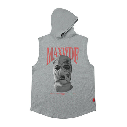 Men Vest Hooded Vest Retro Hip Hop Sleeveless T-shirt Men