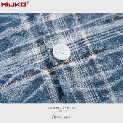 MIJKO Mens Jacket Textured Plaid Shirt Jacket