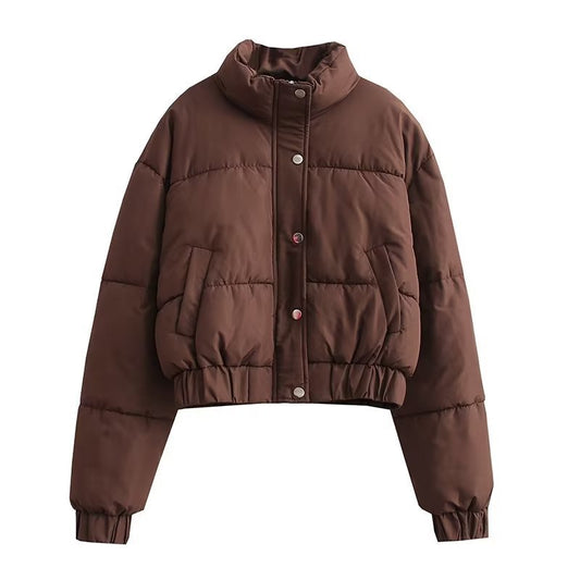 Women Cotton Coat Cardigan Stand Collar Warm Casual Jacket