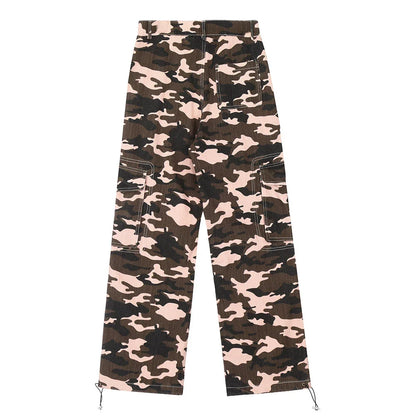 Men Sweatpants Camouflage Workwear Trousers Sports Straight Camouflage Trousers Drawstring Jogger Pants