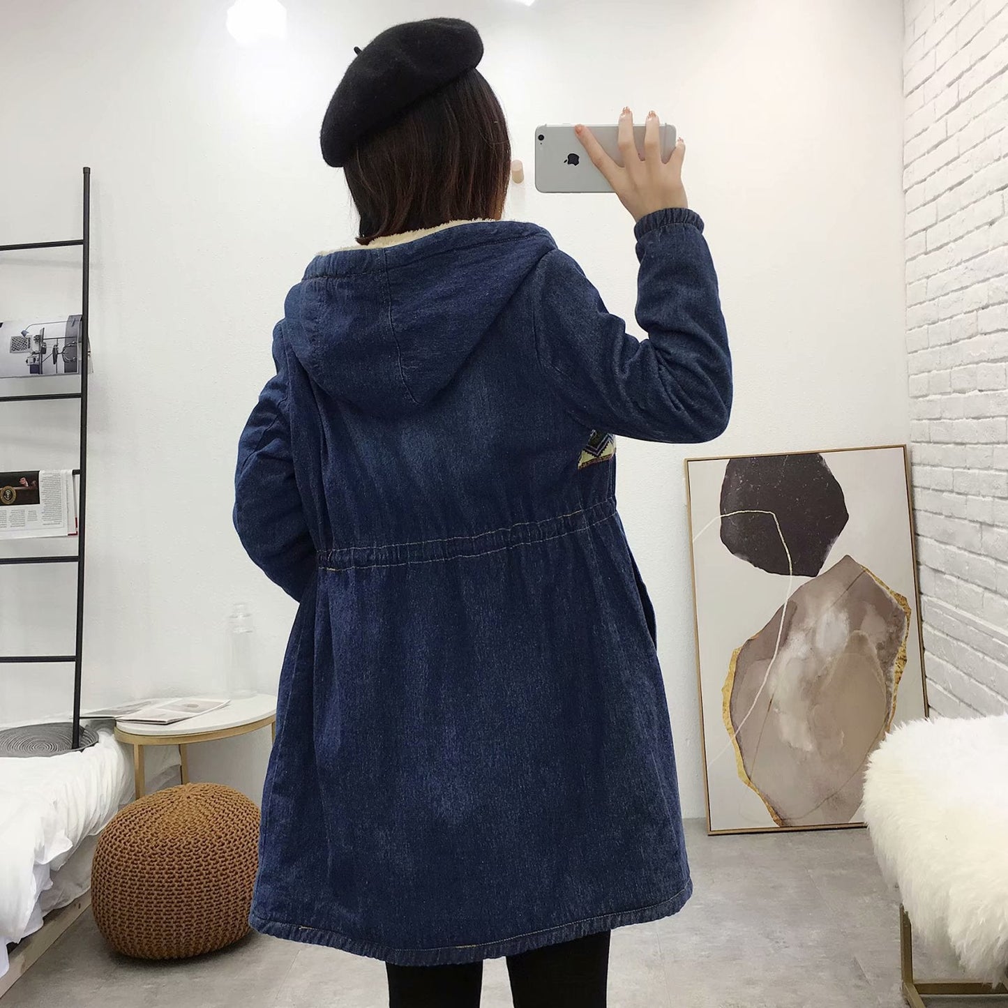 Women Cotton Coat Denim Coat Long Thickened Winter