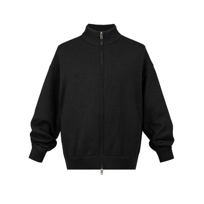 MIJKO Mens Jacket Two-way Zipper Sweater Knitted Jacket