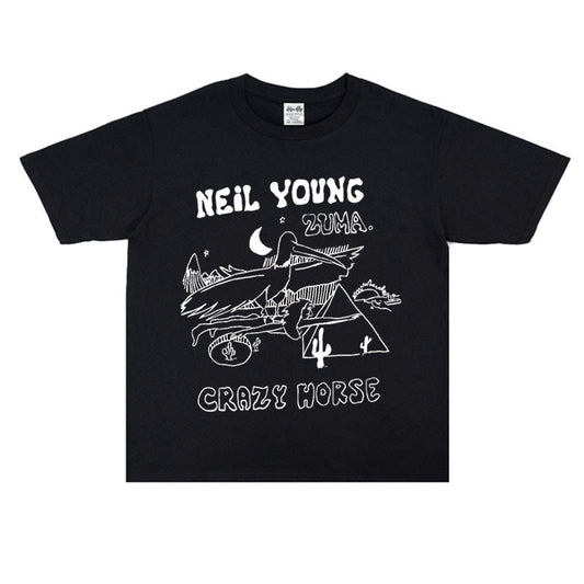 Rock Star T Shirt Neil Percival Young Poster Print T-shirt Short Sleeve round Neck