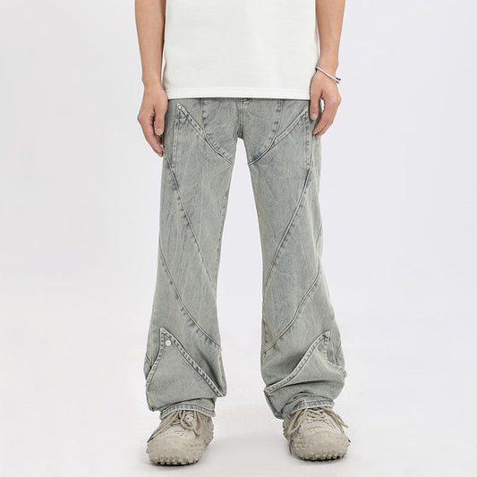 Men Jeans Vintage Distressed Straight-Leg Denim Pants Straight-Leg Denim Trousers