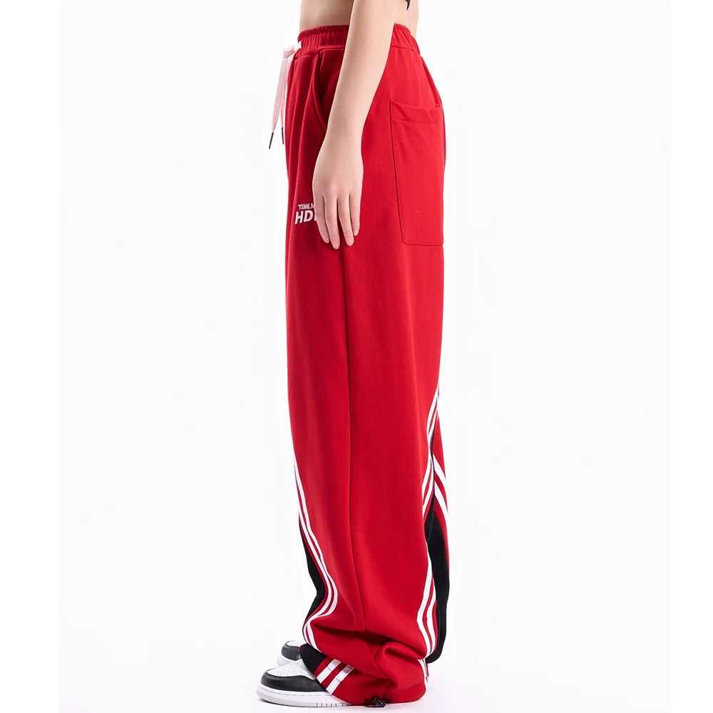 Men Sweatpants Color Contrast Patchwork Striped Sweatpants Loose Leisure Sports Drawstring Jogger Pants