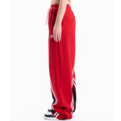 Men Sweatpants Color Contrast Patchwork Striped Sweatpants Loose Leisure Sports Drawstring Jogger Pants