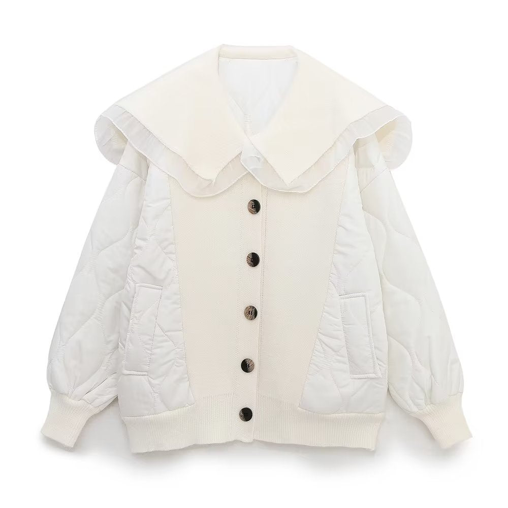 Women Cotton Coat Ruffled Patchwork Knitting Cardigan Sweater