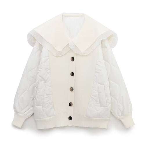 Women Cotton Coat Ruffled Patchwork Knitting Cardigan Sweater