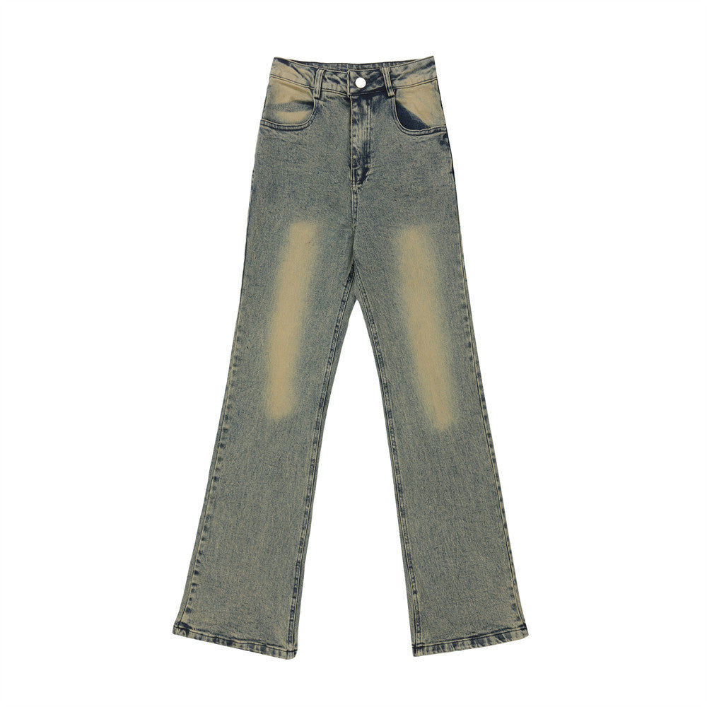 Women Pants Jeans Girls Washed Distressed Straight-Leg Pants High Waist Loose Trousers