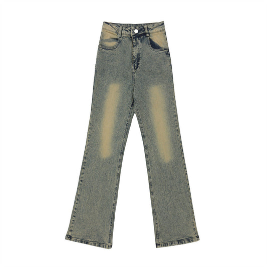 Women Pants Jeans Girls Washed Distressed Straight-Leg Pants High Waist Loose Trousers