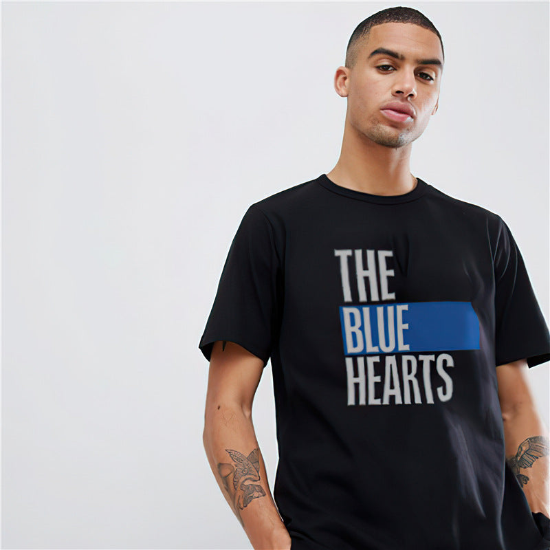 Rock Star T Shirt the Blue Hearts Punk Rock Band Loose Print T-shirt Short Sleeve Cotton