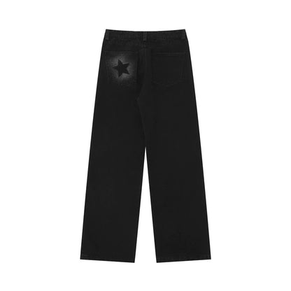 Women Pants Five-Pointed Star Printed Straight Jeans