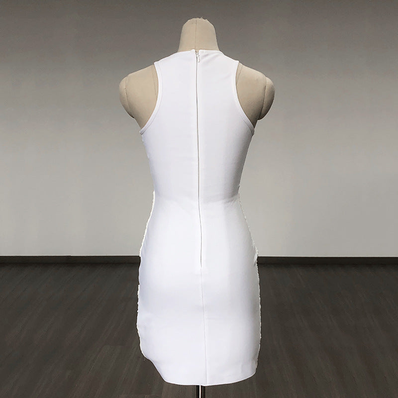 Women's Evening Dress round Neck Sleeveless Voile Slim Dress Bandage One-Piece Dress