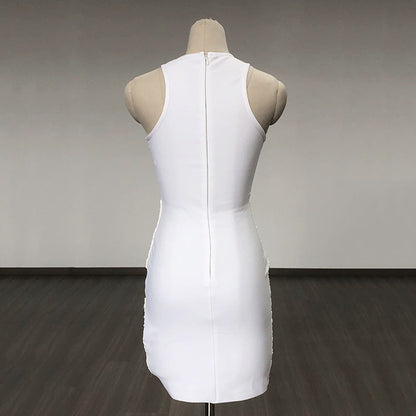 Women's Evening Dress round Neck Sleeveless Voile Slim Dress Bandage One-Piece Dress