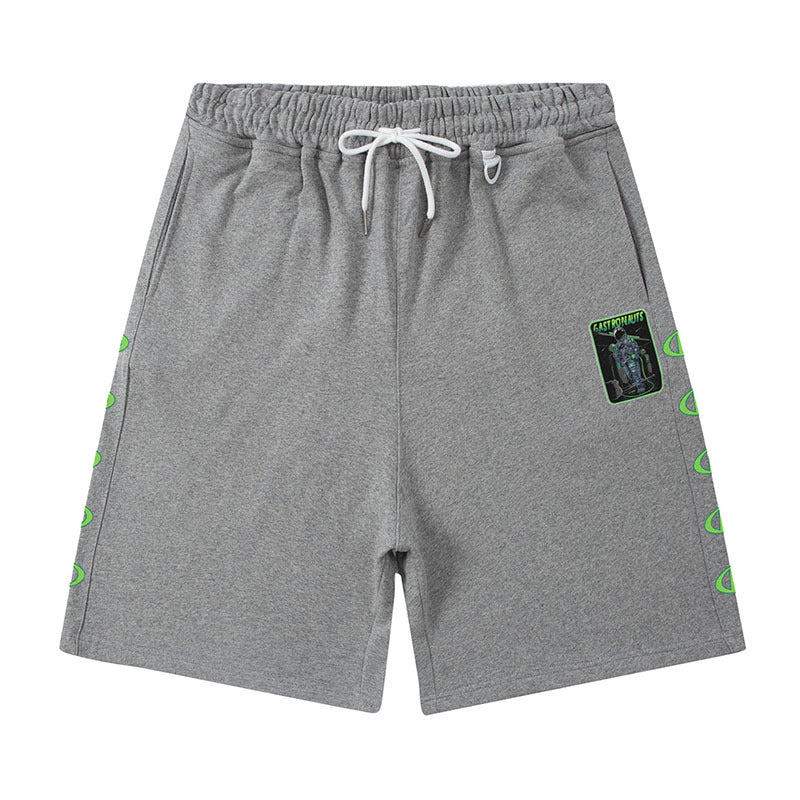 Men Shorts Hiphop Vintage Flame Print Sports Shorts