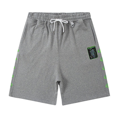 Men Shorts Hiphop Vintage Flame Print Sports Shorts