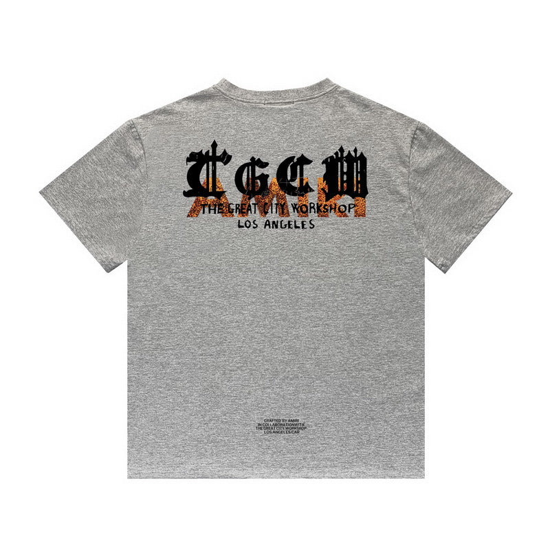 Amiri T Shirt Letter Print Casual Hip Hop round Neck Short Sleeve T-shirt