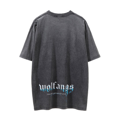 Men Vintage T-Shirt Printed Short-Sleeved T-shirt Men's Summer Distressed round Neck