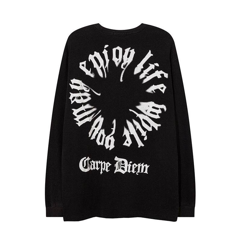 Men Long Sleeve T-Shirt Letter Print Loose Worn out