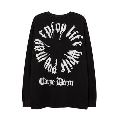 Men Long Sleeve T-Shirt Letter Print Loose Worn out