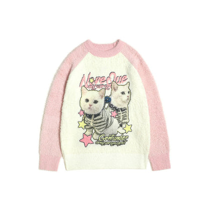 Women Sweater Color Matching Sweater Sweater Retro Loose All-Matching