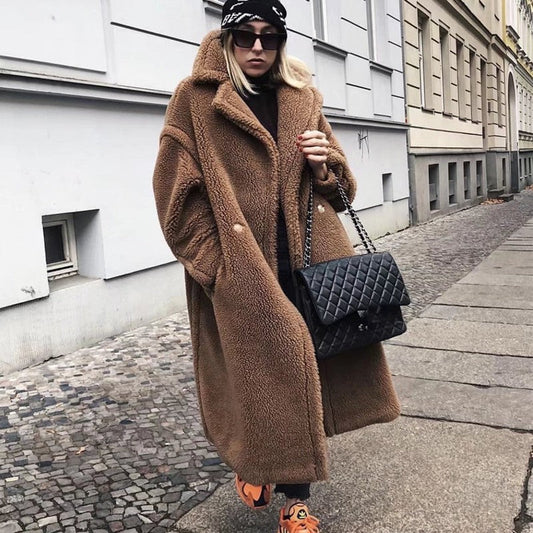 Women Cotton Coat Teddy Bear Faux Lamb Fur Coat